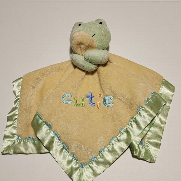 Just One Year CUTIE yellow green frog lovey security blanket rattle - Picture 1 of 7